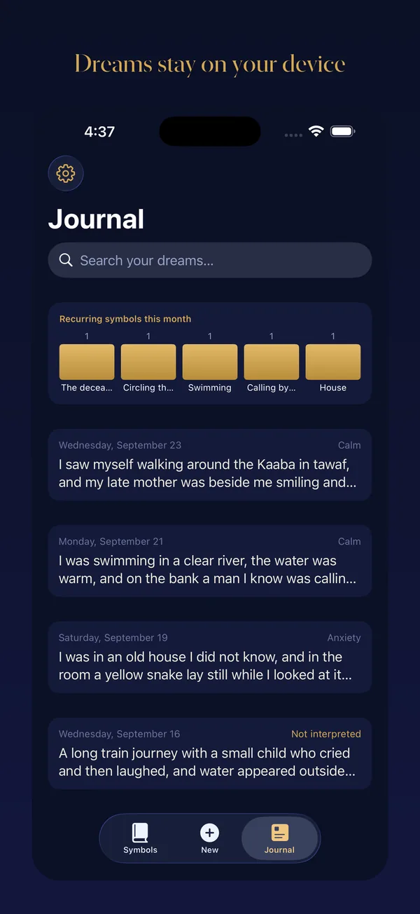 Private dream journal with recurring symbols